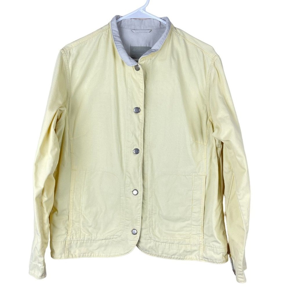 VTG Columbia Denim Jean Jacket Womens Size L Large Yellow Button Up Pockets Top